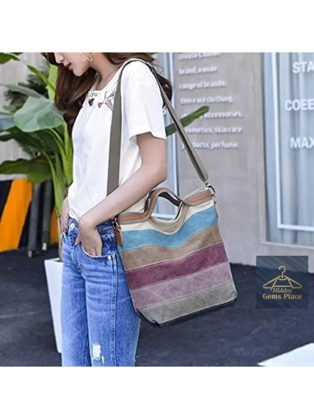 Canvas Hobo Handbag Multi-Color Tote Crossbody Shoulder Bag